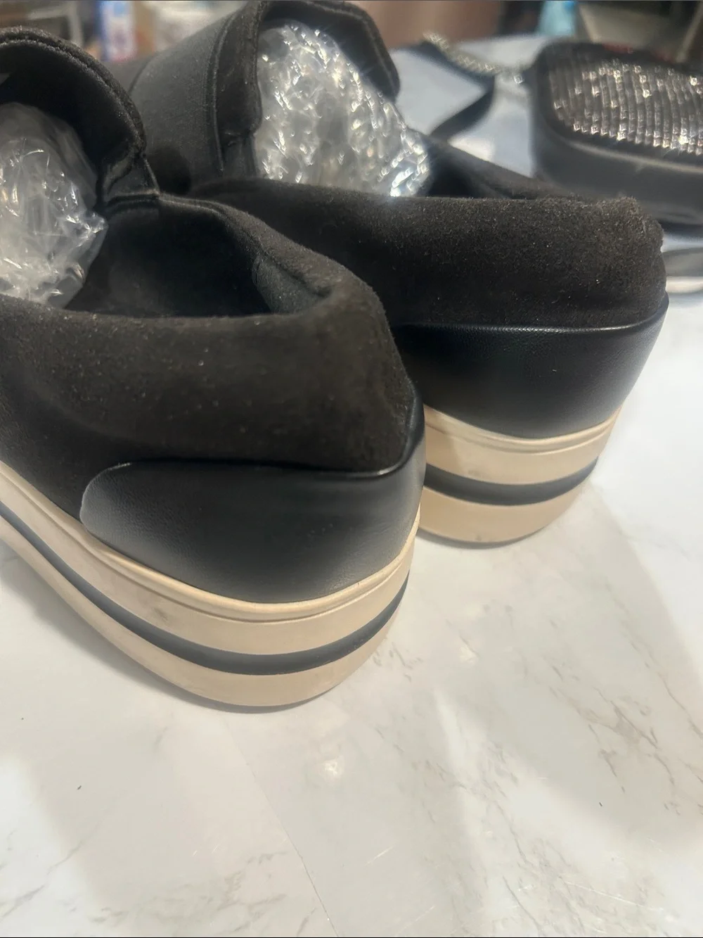 Clarks Black Slip-On Platform Loafers cloudsteppers